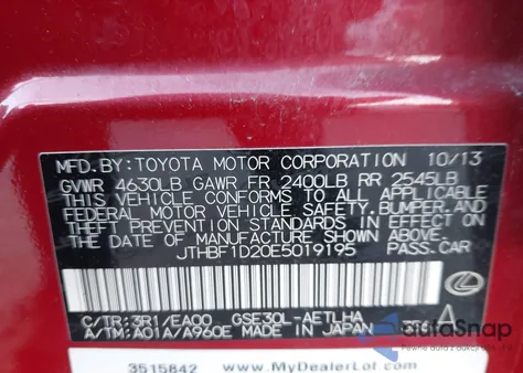 2014 Lexus Is 250 from USA, damaged, VIN JTHBF1D20E5019195